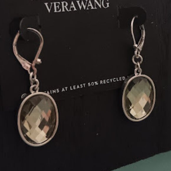 VERA WANG Rocker Chic Gunmetal Gray-Green Crystal Drop Earrings**NEW! - Picture 1 of 2